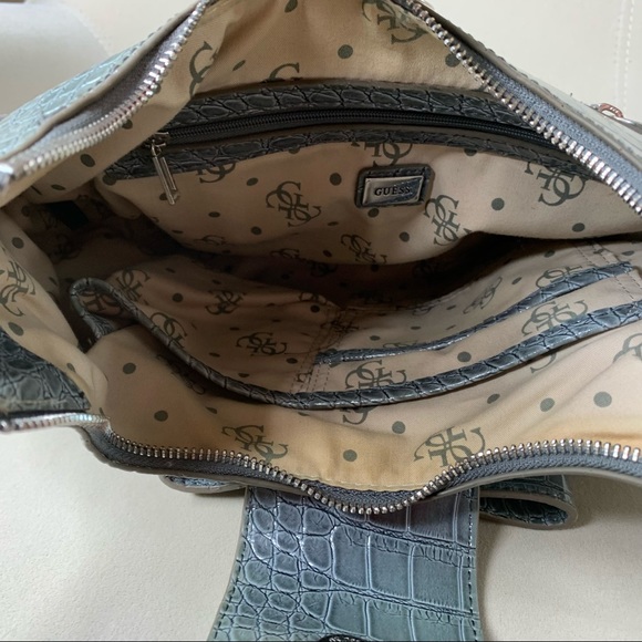 Guess Satchel Handbag Light Blue Faux Croc Bow - Picture 3 of 6